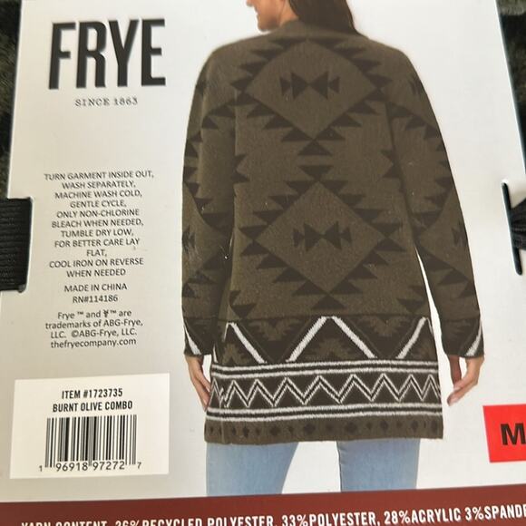 Frye Women’s Cozy Aztec Western Cardigan size L New Green Black geometrical - Picture 5 of 7